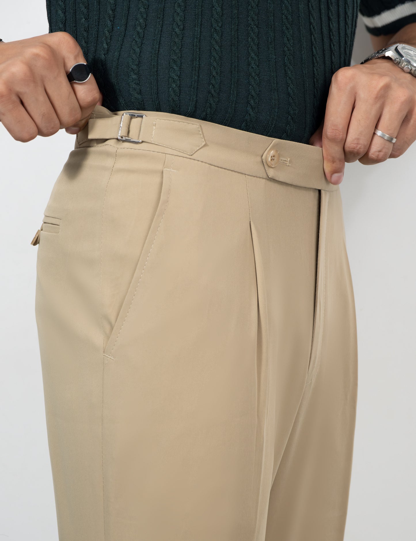 Sandro unisex light beige tailored flared trousers by Drip Club Syd