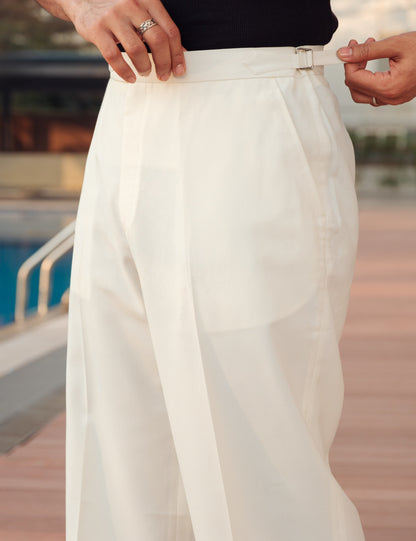 Linear unisex light cream tailored straight cut trousers by Drip Club Syd