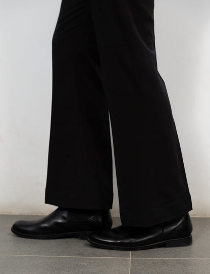 Drip Club Noiro unisex deep black tailored flared trousers, true to size fit