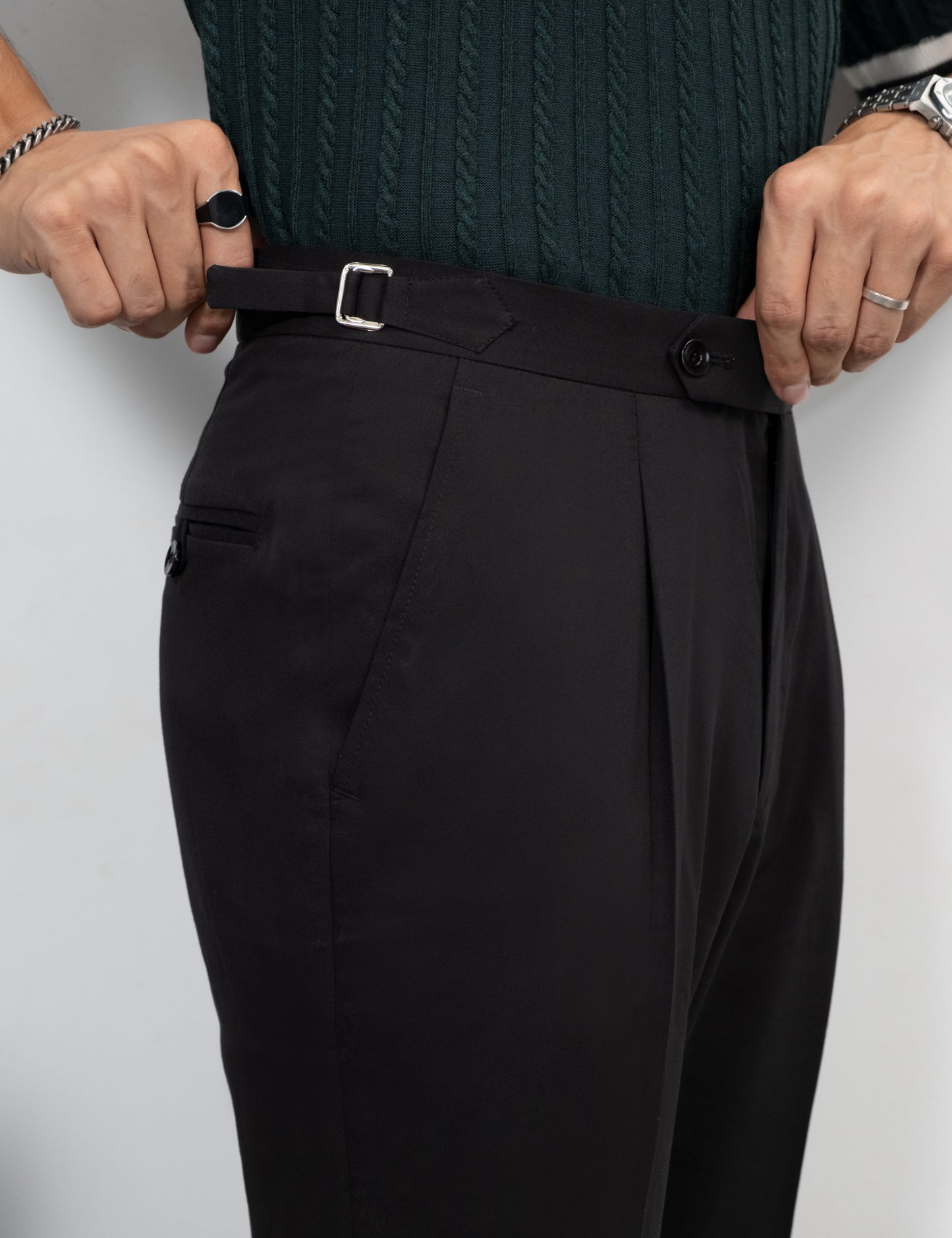 Noiro unisex deep black tailored flared trousers by Drip Club Syd