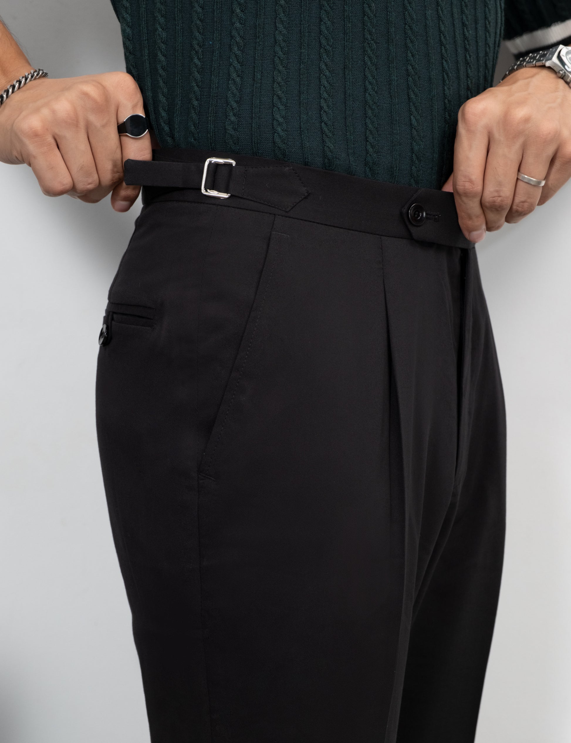 Noiro unisex deep black tailored flared trousers by Drip Club Syd