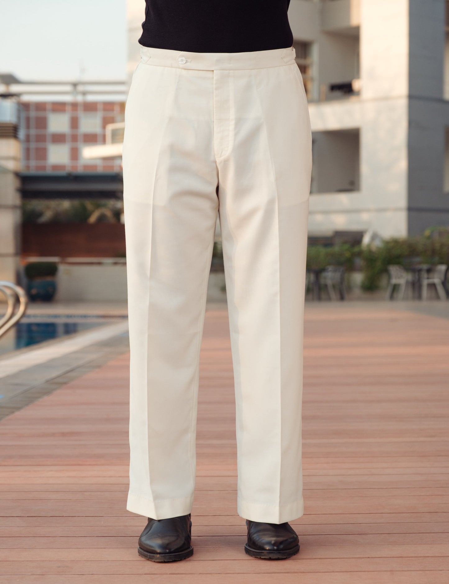Drip Club Linear unisex light cream tailored straight cut trousers, true to size fit